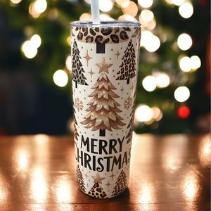 Gold Christmas Tree cheetah print tumbler 20oz